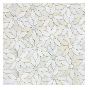 Flower Pattern Natural Stone Mosaic Tiles Polished, Calcatta Gold, 1/4 Sheet Sam