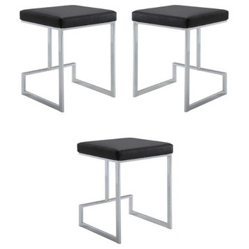 Home Square 24" Faux Leather Counter Stool in Black - Set of 3