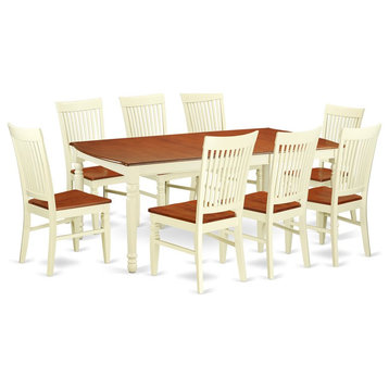 East West Furniture Dover 9-piece Wood Kitchen Table Set in Buttermilk/Cherry