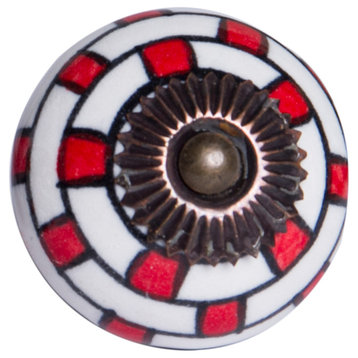 Knob-It Vintage Handpainted Ceramic Knobs, Set of 12, White/Red/Navy