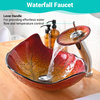 Aquaterior Tempered Glass Sink Transitional Style Leaf Shape Waterfall Faucet