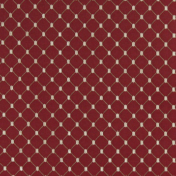 Red, Stitched Diamond Jacquard Woven Upholstery Fabric By The Yard