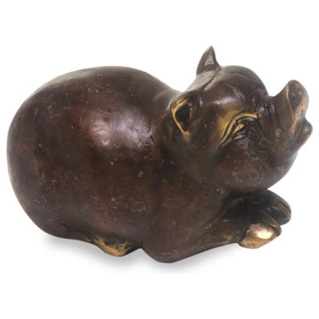 Chubby Pig Bronze Figurine