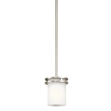 Mini Pendant 1-Light, Brushed Nickel/Satin Etched Cased Opal Glass