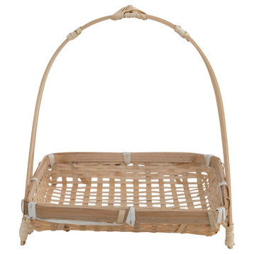 Hand-Woven Bamboo Stand With Removable Tray, 2-Piece Set