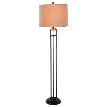 Black Metal and Frosted Glass Table Lamp With Nightlight, 60"