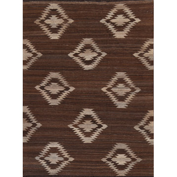 Brown Kilim Natural Dye Oriental Area Rug Flat-woven Wool Carpet 5x7