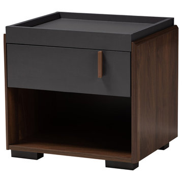 Dolores Contemporary Two-Tone Gray and Walnut 1-Drawer Nightstand