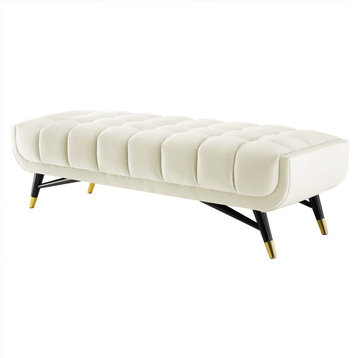 Accent Chair Bench, Velvet, Ivory White, Modern, Living Lounge Hotel Hospitality
