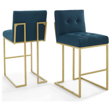 Bar Stool Chair Barstool, Set of 2, Velvet, Gold Navy Blue, Bar Pub Cafe Bistro