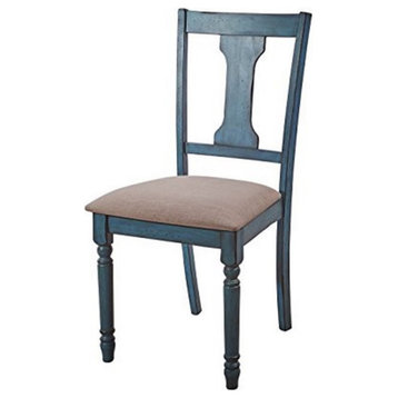 Linon Willow Wood Set of Two Dining Side Chairs in Teal Blue