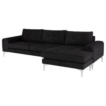 Colyn Reversible Sectional, Coal Fabric Seat/Brushed Stainless Steel Legs