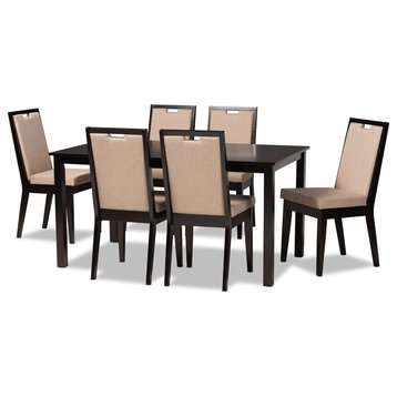 Rosa Modern Sand Upholstered and Dark Brown Finished Wood 7-Piece Dining Set