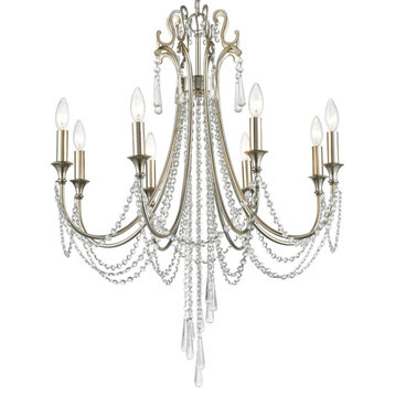 Arcadia 8 Light Chandelier in Antique Silver with Hand Cut Crystal