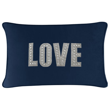 Sparkles Home Love Montaigne Pillow, Navy Velvet, 14x20"