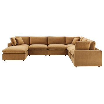 Sectional Sofa Set, Velvet, Brown, Modern, Living Lounge Hotel Lobby Hospitality