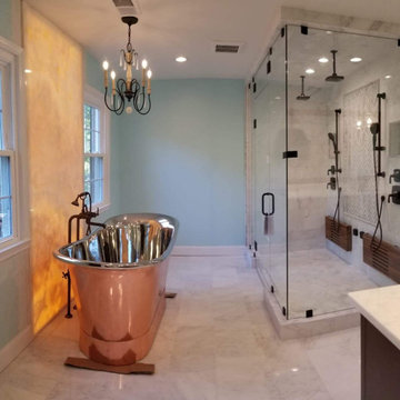 Luxury Marble Spa Bathroom With Copper Freestanding Tub