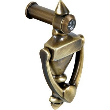 Nuk3y 4" High Knocker With 160 Degree Viewer, Antique Brass