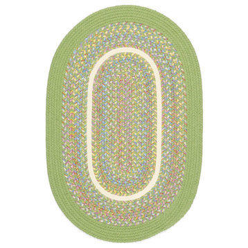 Juvi Playroom Braided Rug Lime Green Banded 4'x6' Oval