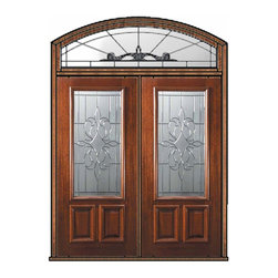Prehung Transom Double Door 80 Mahogany New Orleans 2/3 Lite Glass - Front Doors