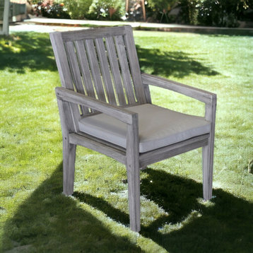 Courtyard Casual Driftwood Gray Teak Surf Side Outdoor Dining Chair with Cushion