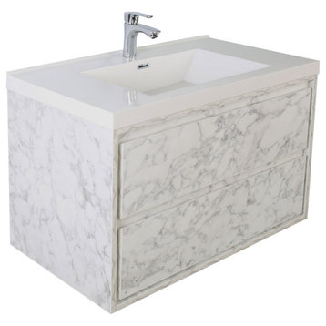 MOM Wall Mounted Vanity, Marble, 30", Single Sink, Wall Mount