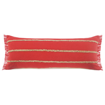 Atlantis Americana Solid Lumbar Pillow with Jute Braiding, Red/Tan