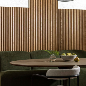 Breakfast Nook White Oak Fluted Wall & Banquette