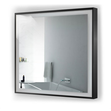LED Lighted Bathroom Frame Mirror With Defogger, Black, 36"x36"