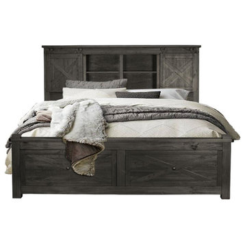 Sun Valley Queen Storage Bed With Integrated Bench, Charcoal Finish