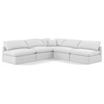 Meridian Furniture - Indulge Upholstered Modular L-Shaped Sectional, White, 5-Piece: 4 Armless Chair, 1 Corner Chair, Down Stuffed Linen Textured Fabric - Experience ultimate comfort and style with our white linen textured fabric Indulge Sectional. The luxurious linen texture of the fabric will elevate the aesthetic of any room. This sofa provides ample space for you to relax while its modular build offers the option of unlimited configurations. Whether you're looking to add a stylish element to your living room or a comfortable seating option to your bedroom, this sofa is the perfect choice.