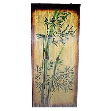 Bamboo Plant Print Beaded Bamboo Curtain, 36"W x 78"H
