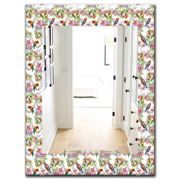 Designart Pattern With Flowers And Birds Traditional Frameless Vanity Mirror, 24