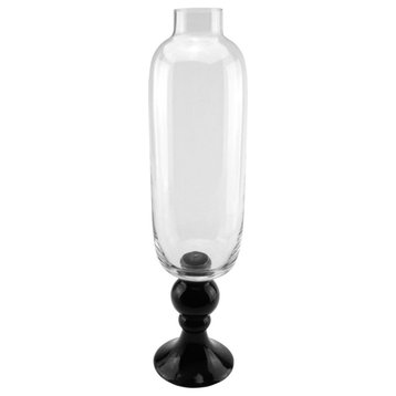 23.5" Transparent and Jet Black Glass Pedestal Style Flower Vase