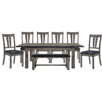 Drexel Dining 8PC Set, 78x42x30H Table, 6 P/U Side Chairs, Bench