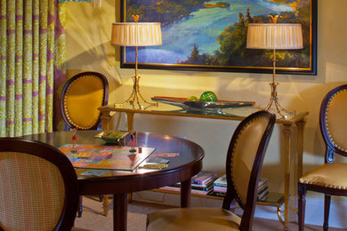 Example of a large eclectic open concept medium tone wood floor living room library design in DC Metro with yellow walls