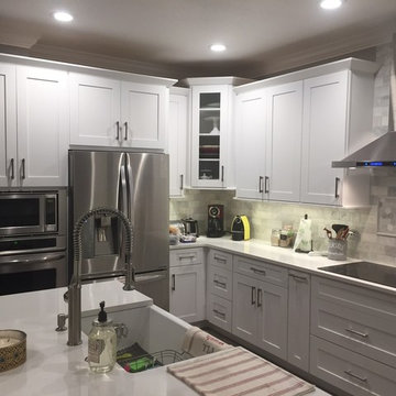 White Kitchen with Rustic Oak Island