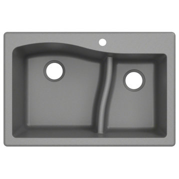Quarza 33" Drop-In Undermount Granite Composite 60/40 Kitchen Sink, Grey
