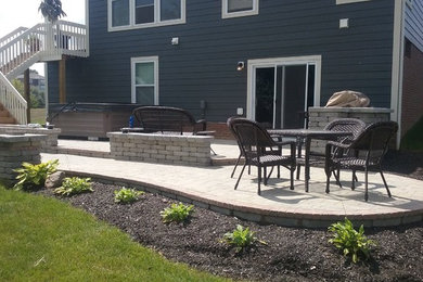 Mid-sized transitional backyard brick patio photo in Columbus with no cover