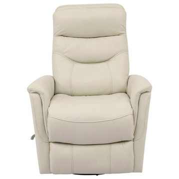 Bowery Hill Leather Manual Swivel Glider Recliner in Ivory Finish