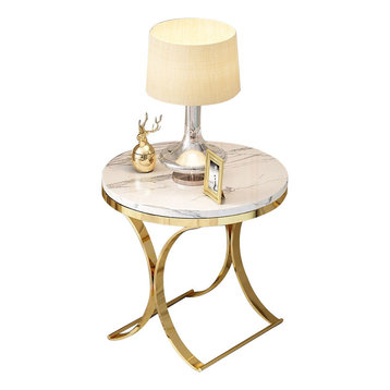 Homary Modern Round Black Faux Marble Side Table X-Base End Table in Gold, White