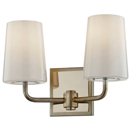 Troy Simone 2-Light Bathroom Vanity B7692, Silver Leaf Polished Nickel