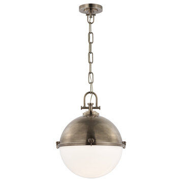 Adrian X-Large Globe Pendant in Antique Nickel with White Glass