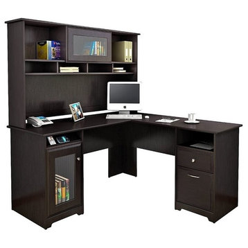 Cabot L Shaped Desk with Hutch in Espresso Oak - Engineered Wood