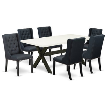 East West Furniture X-Style 7-piece Wood Kitchen Table Set in Black/White
