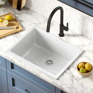 Turino 24" Drop-In Undermount Fireclay Single Bowl Kitchen Sink Gloss White