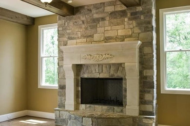 Stone Veneer Fireplace w/ Cast Stone Insert