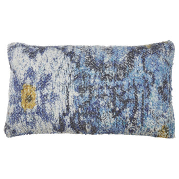 Poly Filled Distressed Rug Design Throw Pillow, 14"x25", Blue