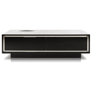 14.5" Black Crocodile Lacquer Coffee Table With 2 Drawers