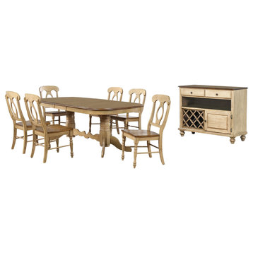 Sunset Trading Brook 8 Piece Double Pedestal Extendable Dining Set With Server